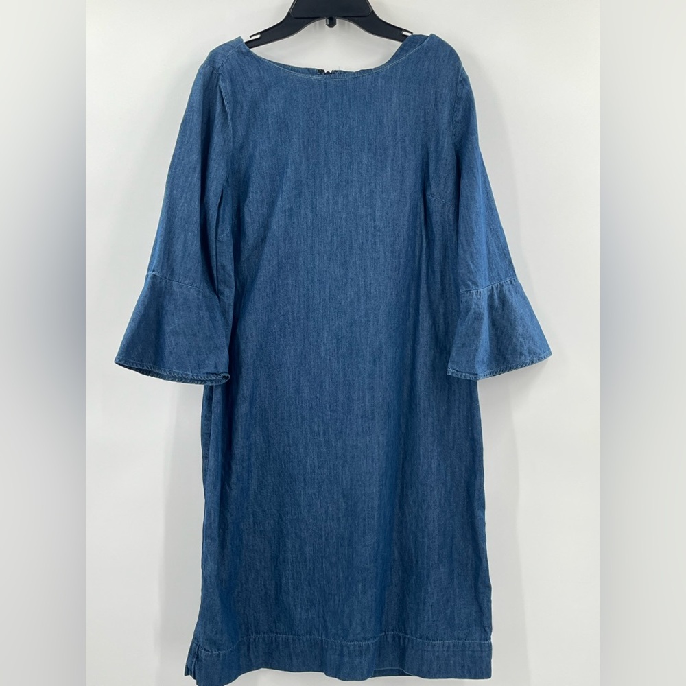 Talbots Shift Dress Women's Size 10 Blue Chambray Flounce Bell Sleeves